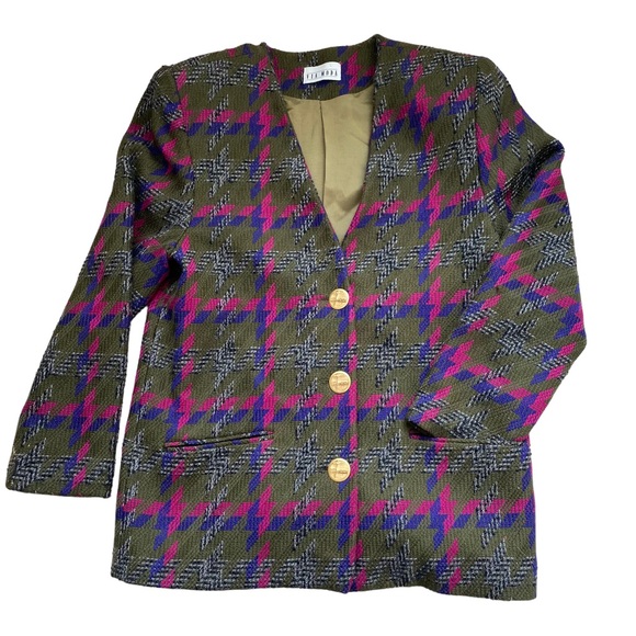 Via Moda Jackets & Blazers - Vintage Wool Blend Padded Shoulder Lined Check Blazer